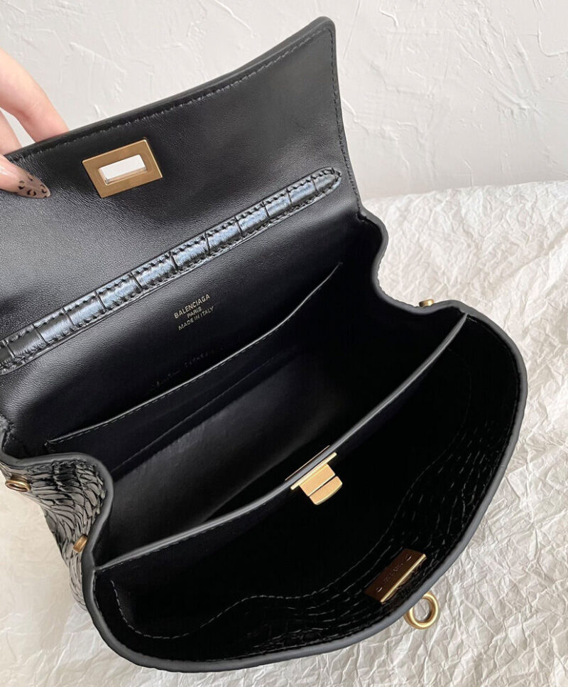 Balenciaga Rodeo Mini Handbag Crocodile Embossed Black